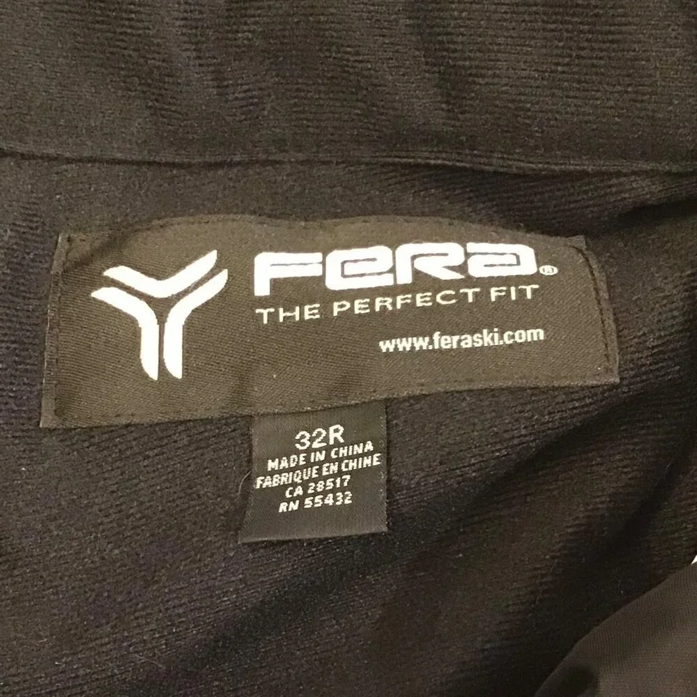FERA 32R Men’s Ski Snow Pants Black Thermolite Pockets Zip Fly 2-Snap Logo